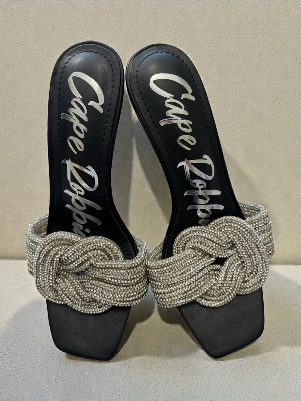 Cape Robbin Black Slides with Silver Beaded Knot